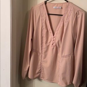 JustFab Pink Long-sleeved Blouse